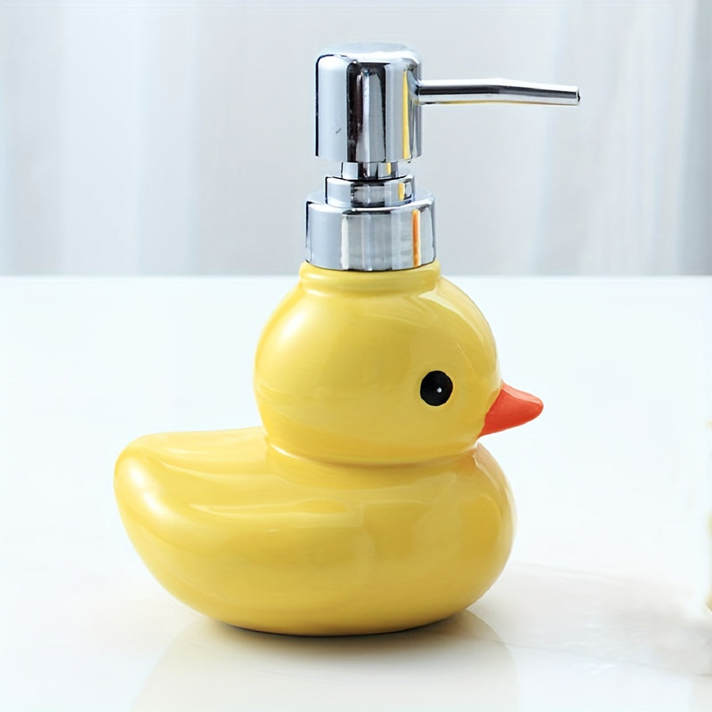 Adorable Dispensador de Jabón de Cerámica de Pato Amarillo de 450ml - Inodoro, Libre de Ftalatos para Baño y Cocina