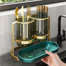 Organizador de Utensilios Moderno de Plástico con Compartimentos Dobles y Estante Secador - Soporte Multinivel para Cuchillos, Tenedores y Cucharas, Almacenamiento Resistente a la Humedad para Esenciales de Cocina
