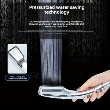 Cabezal de ducha rectangular de alta presión con 300 orificios, ahorrador de agua, diseño en blanco y negro - Plástico duradero, fácil instalación para baño moderno, accesorio para ducha