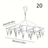 Estante de secado de calcetines de acero inoxidable con 20/30/40 clips, gancho giratorio a prueba de viento para calcetines, sujetadores, ropa interior y accesorios de lavandería, tendederos