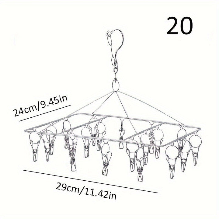 Estante de secado de calcetines de acero inoxidable con 20/30/40 clips, gancho giratorio a prueba de viento para calcetines, sujetadores, ropa interior y accesorios de lavandería, tendederos