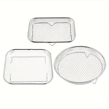 2 piezas de accesorios de freidora de aire de acero inoxidable, parrilla, papas fritas, muslos de pollo fritos - Apilables, adecuados para horno y freidora de aire, aptos para lavavajillas, elección perfecta para hornear saludablemente durante las vacaci