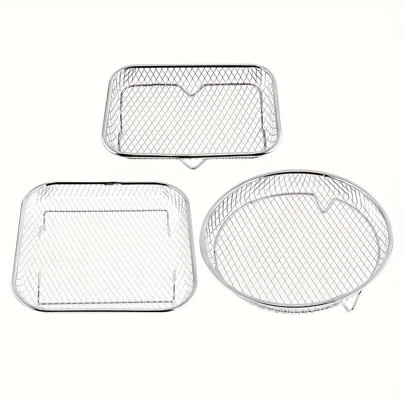 2 piezas de accesorios de freidora de aire de acero inoxidable, parrilla, papas fritas, muslos de pollo fritos - Apilables, adecuados para horno y freidora de aire, aptos para lavavajillas, elección perfecta para hornear saludablemente durante las vacaci