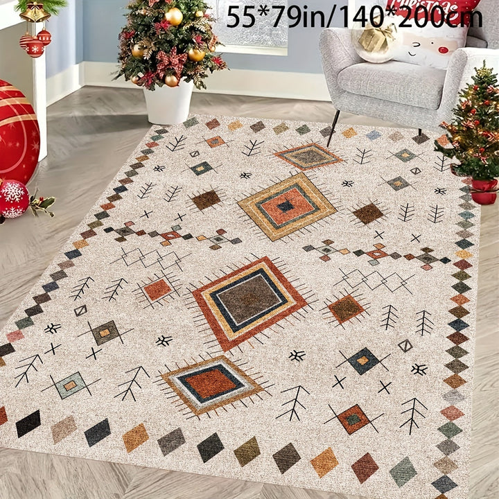 1 pieza de Alfombra Grande para Jardín al Aire Libre Estilo Marroquí Otoño Navideña Nueva de 850g/Grosor 0.8cm, Alfombra de Terciopelo Cristal Lavable en Máquina para Acampar en RV, Alfombra Persa Suave de Poliéster para Pasillo Sala Solárium y Suelos de