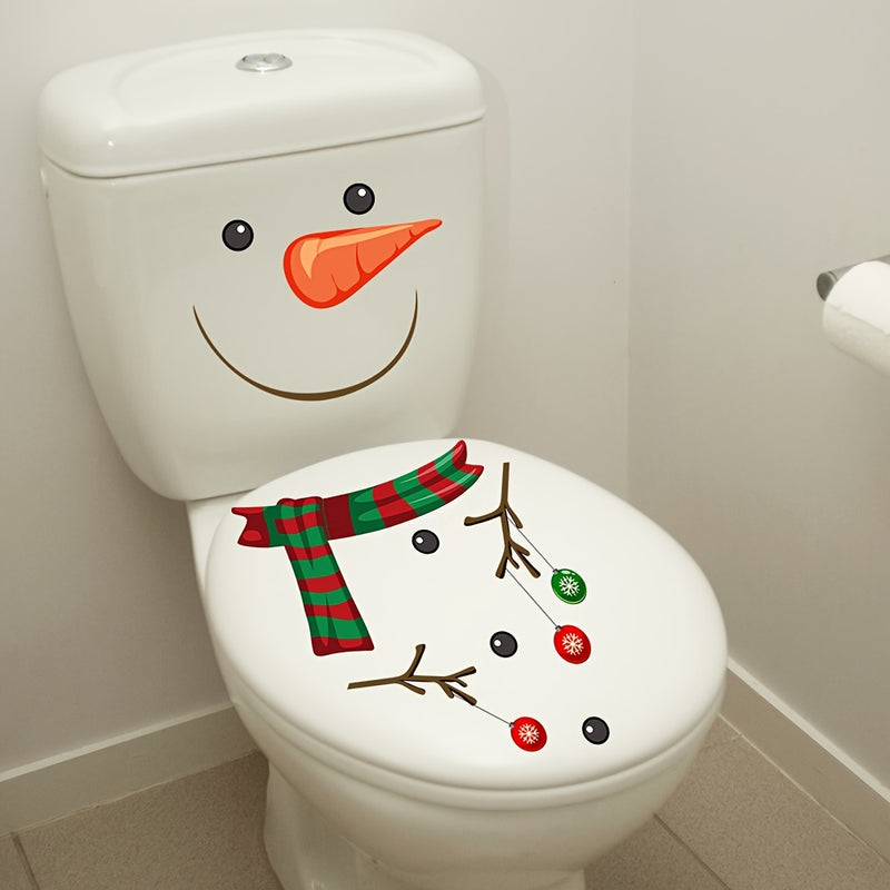 1pc Adhesivo de Hombre de Nieve de Navidad para Inodoro, Decoración de Baño de PVC de Dibujos Animados, Impermeable, Removable, Plástico Duradero, Uso Único, Rectangular, Acabado Mate