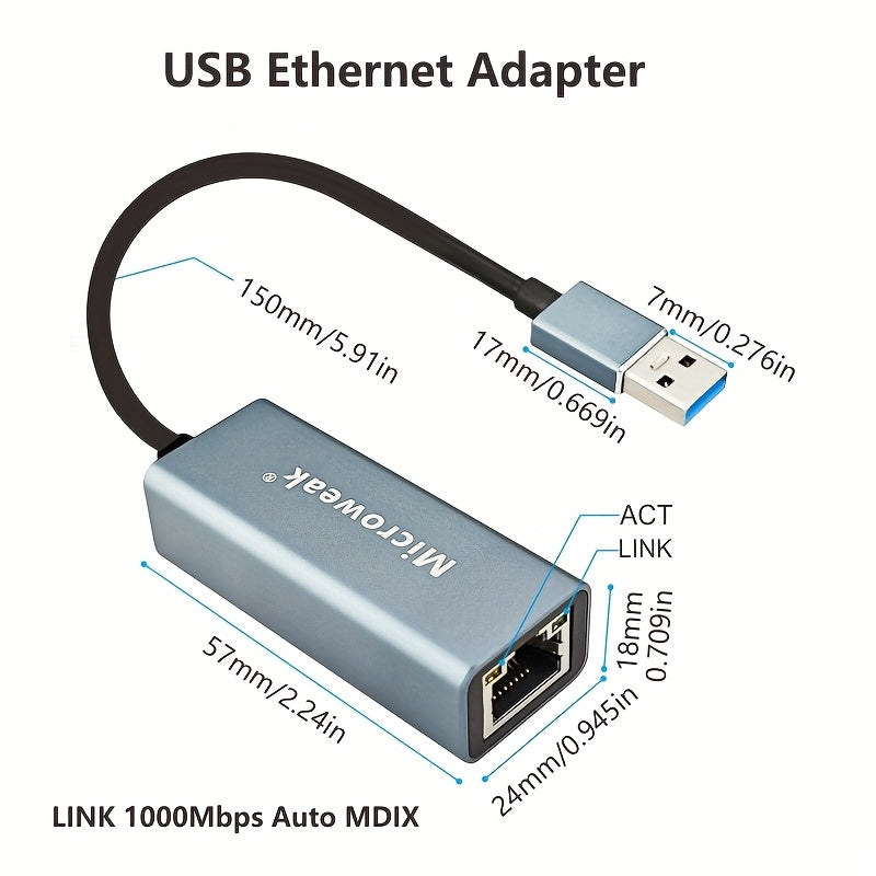 Adaptador de Ethernet USB-C Microweak 1000Mbps con puerto RJ45, compatible con MacBook Pro, iPad Pro, Dell XPS y más