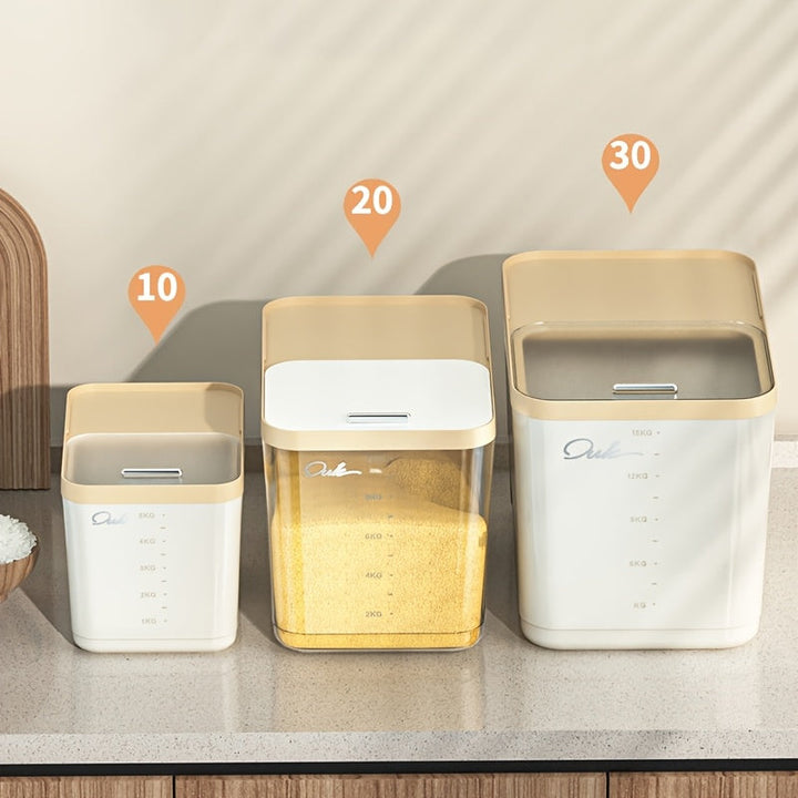 Dispensador de Arroz Premium Sellado - 5.0kg/10.0kg/15.0kg, Hermético y Antihumedad, Recipiente para Alimentos de Plástico de Alta Calidad, Caja de Almacenamiento para Granos y Cereales, Contenedor para Harina, Sin Necesidad de Electricidad