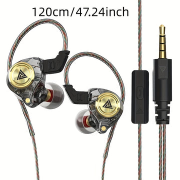 Auriculares internos QKZ AK3 FiLe de alta fidelidad, audífonos con cable y micrófono, cancelación de ruido con subwoofer, para gaming y música, plástico duradero, cable de 120 cm/47.24 pulgadas, diseño en colores vivos