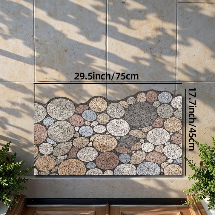 Alfombra de Puerta 1pc, Alfombra de Entrada para Interior y Exterior, Estampado con Patrón de Madera en Piedras, Tapetes Antideslizantes de Bajo Perfil para la Entrada, Decoración del Hogar para Primavera y Otoño