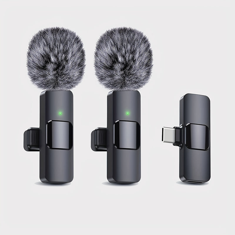 Micrófono inalámbrico Lavaliere, adecuado para transmisiones en vivo y videoblog, conectividad USB-C, batería recargable, diseño compacto con cubierta de espuma negra, fácil de usar plug-and-play, micrófono inalámbrico recargable.