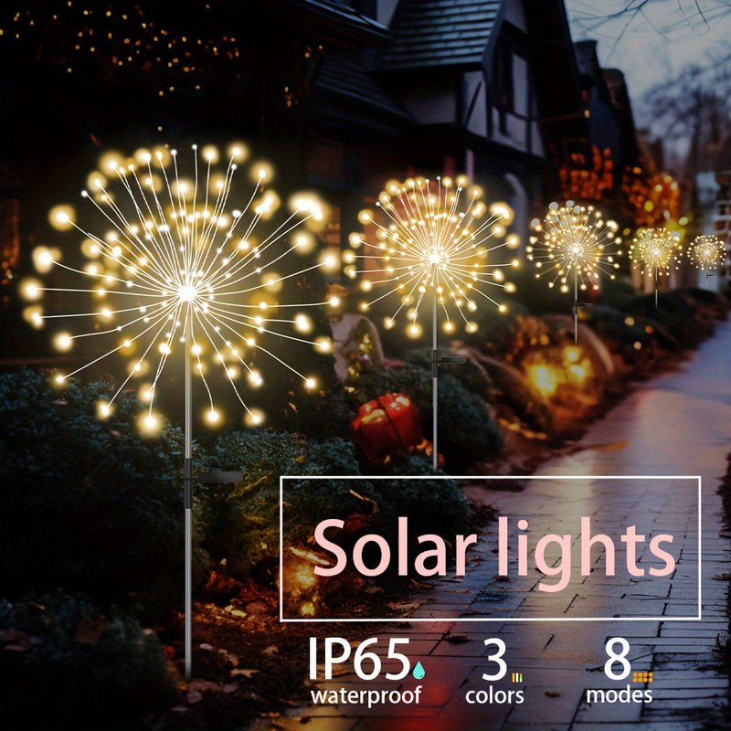 8 Modos de Iluminación para Exteriores, Luces Solares de Fuegos Artificiales, Patio, Jardín, Decoración de Iluminación para Exteriores Villa Eid Al-Adha Mubarak