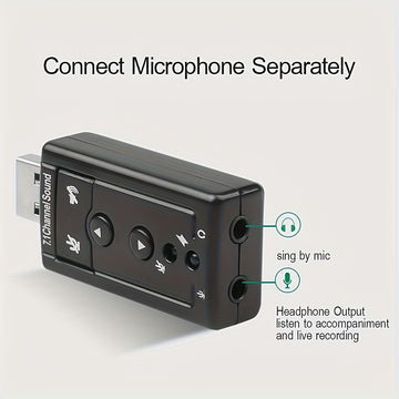 Tarjeta de sonido USB virtual 7.1 canales, adaptador de audio externo USB 2.0 para micrófono, parlantes y auriculares con conector estéreo de 3.5mm