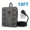 Regleta de 14 en 1, 8 tomacorrientes, 4 puertos USB, 2 puertos USB-C, cable de extensión de 152.4/304.8 cm, enchufe plano, montaje en pared, protección contra sobrecargas, supresor de picos, ideal para carga en el hogar y oficina