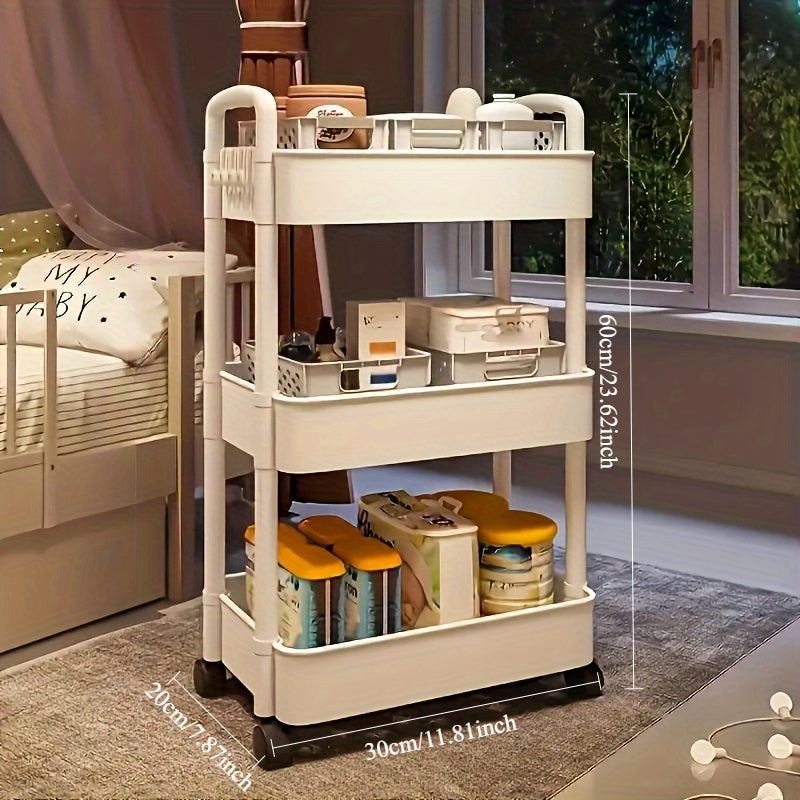 Carrito organizador rodante de 3 niveles con marco deslizante - Organizador de almacenamiento abierto de plástico duradero, 32x22x71 cm, carrito móvil para cocina y dormitorio, ahorrador de espacio, diseño de líneas limpias, material fácil de limpiar, ca