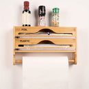 1pc Organizador de Pared de Bambú para Papel Aluminio, Bolsas y Envoltura - 3 en 1 con Cortador Integrado, Diseño Ahorrador de Espacio para Encimera o Despensa