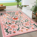 Alfombrilla de exteriores con estampado floral ZULIDA - Ligera, fácil de limpiar, poliéster, diseño rectangular para jardín, patio, acampada en RV, patio trasero y picnic - Patrón floral vibrante rosa y verde, lavable a máquina, varios tamaños disponible