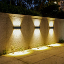 Conjunto de 4 piezas, luz de pared con espejo cóncavo y solares de 16 LEDs, luz decorativa para exteriores, luz LED de paisaje doméstica IP44, adecuada para exteriores, patio, villa, cerca, terraza, jardín