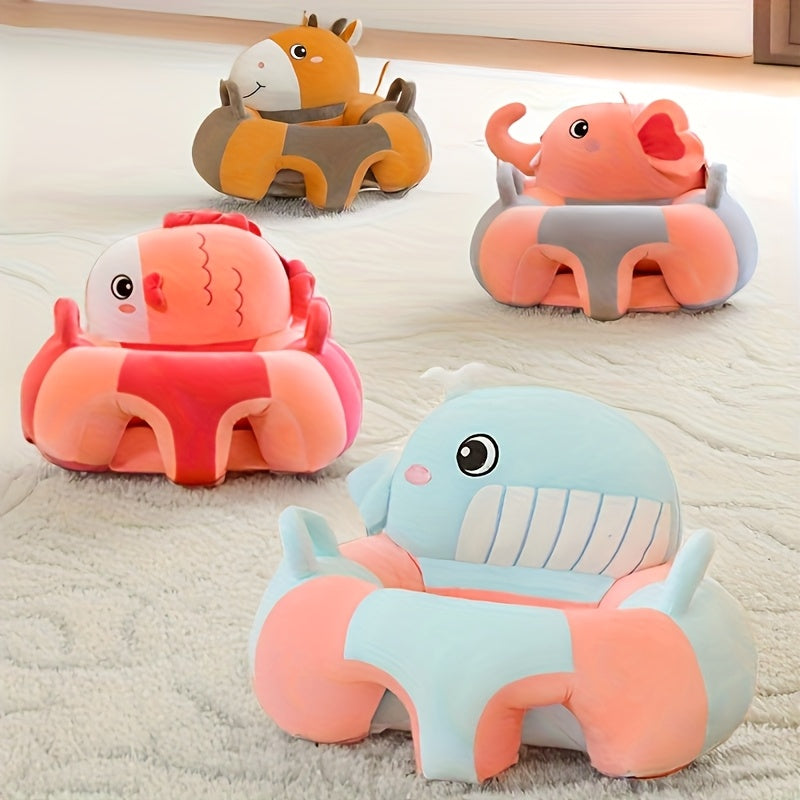 Mezclilla de Peluche con Forma de Animal para Bebés - Sillón Acolchado y Asiento Educativo con Diseños de Caballo, Elefante y Triceratops, Tela de Poliéster No Tóxica, Sin Madera/Baterías, Varios Colores para Niños Pequeños, Asiento Divertido y Seguro