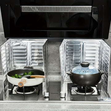 Tapete de Aluminio Resistente para Estufa - Diseño Triple Plegable, Protector Anti-Salpicaduras Antiadherente, Resiste Calor hasta 450°F (Compatible con Cocinas a Gas/Eléctricas e Inducción), Ahorra Espacio en la Encimera, Acabado Metálico Elegante y Sup