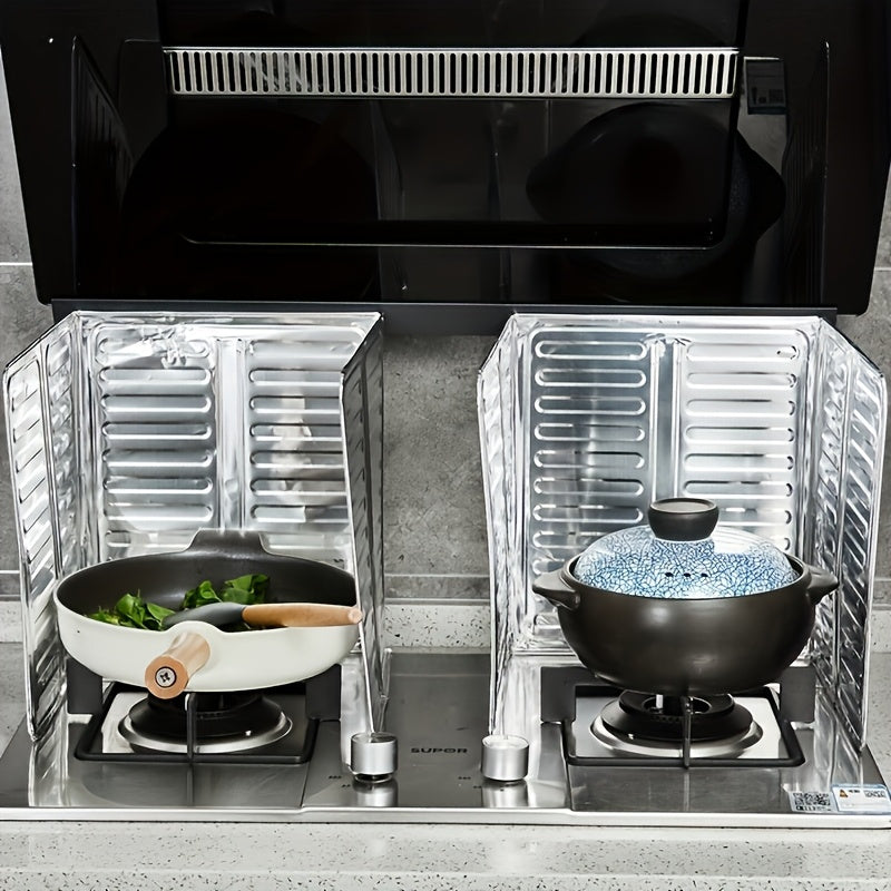 Tapete de Aluminio Resistente para Estufa - Diseño Triple Plegable, Protector Anti-Salpicaduras Antiadherente, Resiste Calor hasta 450°F (Compatible con Cocinas a Gas/Eléctricas e Inducción), Ahorra Espacio en la Encimera, Acabado Metálico Elegante y Sup
