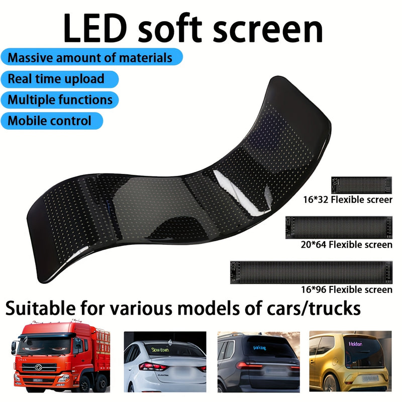 Todos los modelos de vehículos compatibles con pantalla electrónica LED - Puede editar animaciones de texto e imágenes, puede ser controlado por teléfonos móviles/controles remotos, puede ser controlado por pantalla multifuncional de tienda/vehículo, var