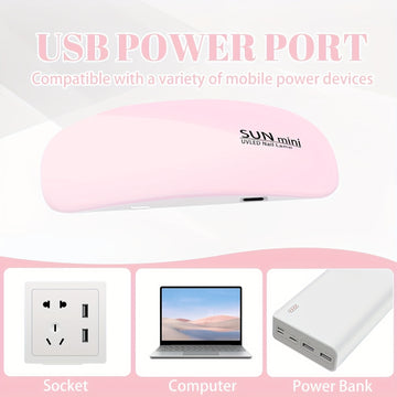 Mini lámpara de gel para uñas, secador de gel LED portátil con USB, luz de curado, adecuado para todas las herramientas y accesorios de arte de uñas profesionales, incluye 6 limas de uñas.