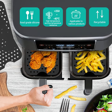 Juego de Accesorios para Freidora de Aire de 8 Piezas con 2 Tapetes de Silicona Antiadherentes, 2 Rejillas de Acero Inoxidable y 4 Brochetas - Resistentes al Calor, Reutilizables para Cocinar Saludable, Hornear y Asar - Incluye Compatibilidad con Cesta D