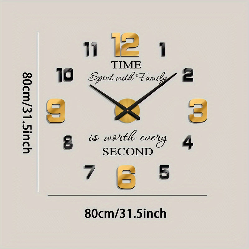 Reloj de pared silencioso de acrílico, decoración de pared sin marco 3D - Redondo, kit de reloj de bricolaje, forma de corona arqueada, para sala de estar, comedor, dormitorio, oficina, funciona con pilas AA (pilas no incluidas)