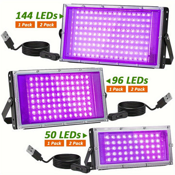 Luz negra UV, 1/2 paquete, luces para fiestas fluorescentes, ultra delgadas, con enchufe USB, interruptor y cable de 149.86 cm, luces negras para exteriores con 50/96/144 LED, brillo en la oscuridad, para fiestas, Halloween, Día de San Valentín y pintura