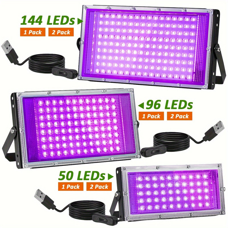 Luz negra UV, 1/2 paquete, luces para fiestas fluorescentes, ultra delgadas, con enchufe USB, interruptor y cable de 149.86 cm, luces negras para exteriores con 50/96/144 LED, brillo en la oscuridad, para fiestas, Halloween, Día de San Valentín y pintura