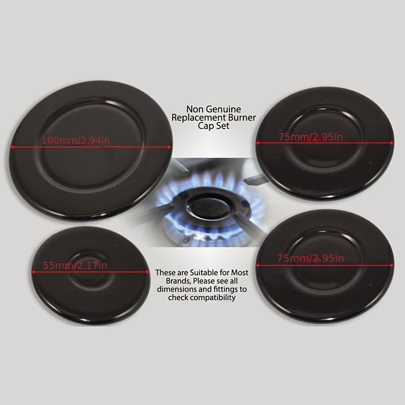 Paquete de 4 Cubiertas para Quemadores de Estufa de Gas Sabauf - Elegantes en , Duraderas y Fáciles de Limpiar, Ideales para Uso Doméstico 55mm 1pz + 75mm 2pzs + 100mm 1pz