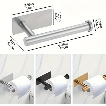 Soporte para papel higiénico de acero inoxidable elegante, 1 unidad, montaje en pared sin taladro con doble opción de instalación, ideal para baño y decoración de baño