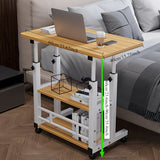 Escritorio Plegable con Altura Ajustable y Estantes de Almacenamiento - Diseño Blanco y Bambú, Movilidad Fácil sobre Ruedas, Ideal para Dormitorio, Sala de Estar, Oficina Exterior y Estudio | Escritorio Moderno de Fibra de Madera con Marco Metálico