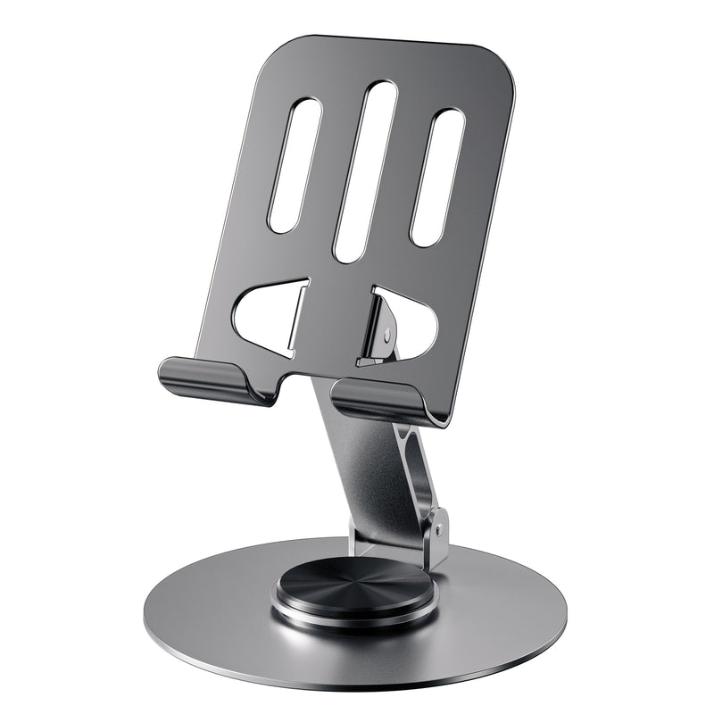 Soporte para Teléfono Móvil de Aleación de Aluminio Giratorio 360 grados - Soporte Plegable Portátil y Compacto Apto para Todos los Smartphones y Tabletas, Accesorio Ideal para la Oficina