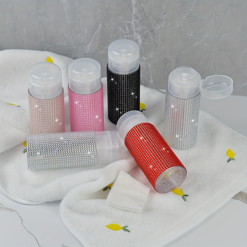 Dispensador de cosméticos decorado con diamantes de imitación de 150 ml para tónico, removedor de maquillaje, removedor de esmalte de uñas - Botella de bomba de empuje independiente de plástico, sin necesidad de electricidad