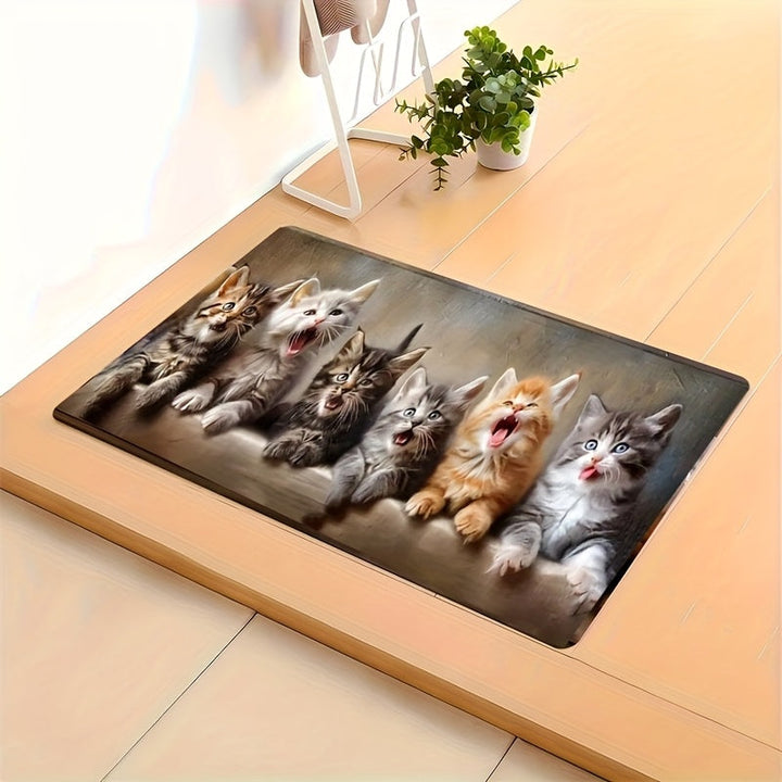1 alfombra rectangular suave de tejido de poliéster con respaldo antideslizante, lavable a máquina y de pelo bajo - Diseño divertido de gatos para cocina, sala, dormitorio, baño u oficina - Decoración hogareña cómoda y fresca, alfombras de cocina antides