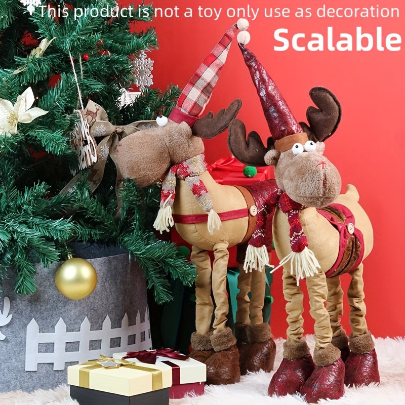 1pc Adorno Telescópico Grande de Reno con Gorro Navideño - Muñeco Decorativo Festivo de Poliéster para el Hogar, Vestíbulo de Hotel y Exhibición de Ventana, Ideal para Fiestas Temáticas Navideñas, Decoración Navideña Vintage