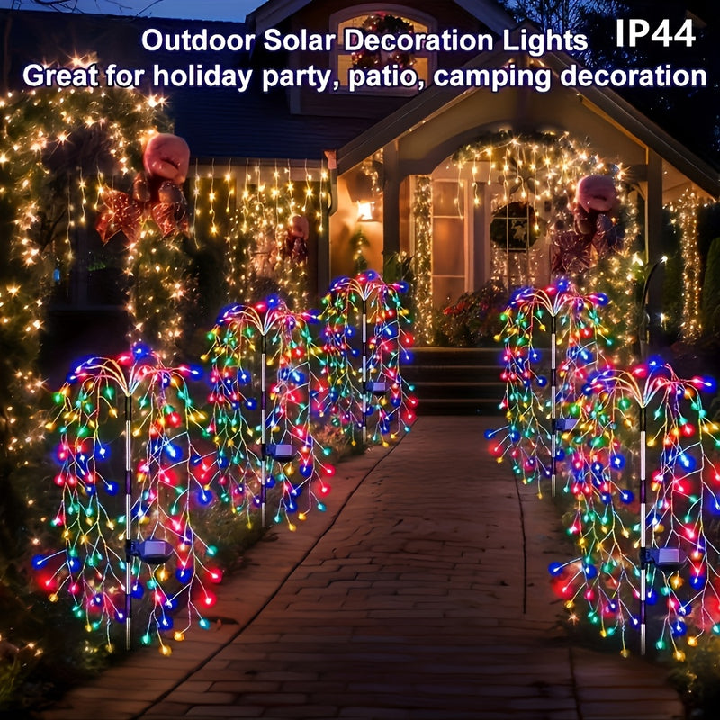 Luces de Fuegos Artificiales con Energía Solar - 1 pieza, 8 Modos, Duraderas, Ideales para Patio, Jardín, Camino, Fiesta, Camping, Picnic, Navidad, Ramadán, Halloween, Decoraciones de Acción de Gracias, Luz Solar para Césped