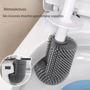 1 Juego de Cepillo para Inodoro con Mango Largo Montado en Pared, Diseño Sin Taladro, Cerdas Flexibles de Silicona para Limpieza Profunda, Accesorios de Baño, Herramienta de Limpieza