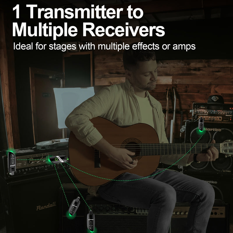 Sistema de guitarra inalámbrico WESTSHELL G5 - Digital, recargable, receptor/transmisor inalámbrico para guitarra y bajo sin interferencias, construcción metálica, negro, pedal de efectos de guitarra