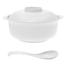 Juego de Dos Piezas de Material Plástico PP Apto para Alimentos con Tapa y Cuchara Larga, Bol Grande en Forma de Casserole 1100ml/38oz, Estilo Japonés/Coreano, Cuenco Ramen, Recipiente para Arroz, Fiambrera Familiar, Capacidad Extendida