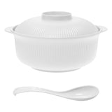 Juego de Dos Piezas de Material Plástico PP Apto para Alimentos con Tapa y Cuchara Larga, Bol Grande en Forma de Casserole 1100ml/38oz, Estilo Japonés/Coreano, Cuenco Ramen, Recipiente para Arroz, Fiambrera Familiar, Capacidad Extendida