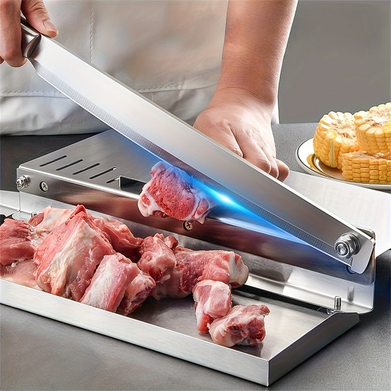 1pc Cortador Multifuncional de Acero Inoxidable - 201 Cuchilla Manual para Carne Congelada, Costillas de Cerdo y Materiales Medicinales - Uso Doméstico y Comercial con Seguro Ergonómico y Mango Antideslizante