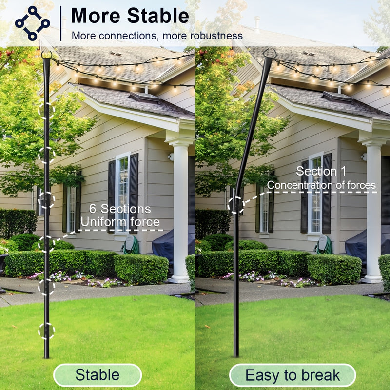 2/4/6 piezas de 3,05 metros de poste de luz exterior, poste de luces de cuerda de plástico y metal, diseño de tenedor para patio trasero, patio, barbacoa, jardín, boda