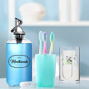 1 juego de Dispensador Automático para Enjuague Bucal, Botella Transparente con Vertedor para Pasta Dental y Ambientador de Aliento Recargable