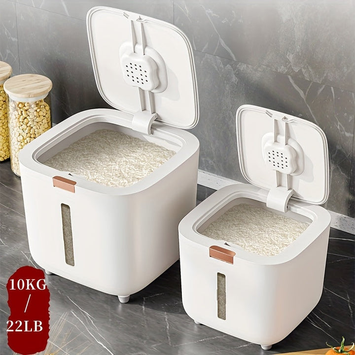 Contenedor de Almacenamiento de Alimentos de 5kg/10kg - Recipiente Hermético de Plástico para Cocina con Asas Fáciles de Llevar para Arroz, Harina y Granos Secos - Protección Sellada, Sin Necesidad de Energía, Diseño Moderno