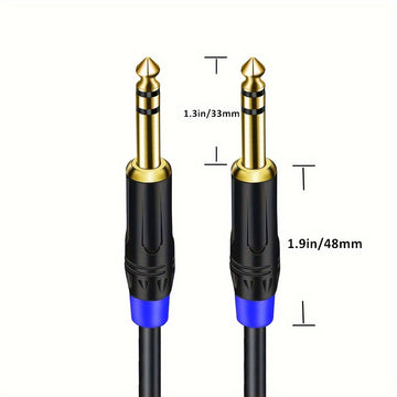 Cable de Audio TRS de Alta Resistencia de 1/4" a 1/4" - Conector Macho a Macho, Jack Estéreo, Interconexión Balanceada para Guitarra Eléctrica, Bajo, Mandolina | Conectores Chapados en Oro, Blindaje de Alta Densidad