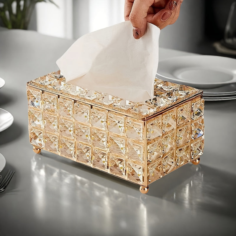 Porta Pañuelos de Acrílico con Cristales Imitación Estilo Europeo, Soporte Creativo y Elegante para Mesa, Decorativo Premium para Salón