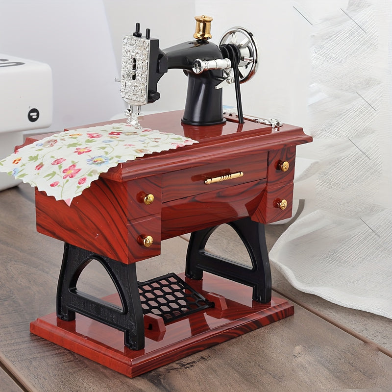 Máquina de coser de madera vintage Caja de música - Regalo artístico para entusiastas de la costura