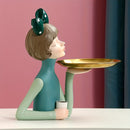 Porta Llaves de Resina Moderno y Elegante con Bandeja - Decoración de Entrada de Lujo Ligero y Elegante, Figura Femenina de Piel Verde con Lazo de Lunares Negros, Ideal para Exhibición en el Hogar y Sala de Estar